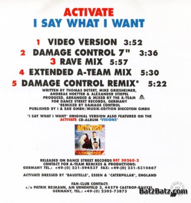 Activate - I Say What I Want ( Maxi-Single) 1995