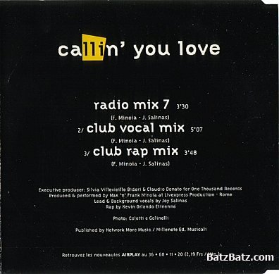 Joy Salinas - Callin You Love (Maxi-Single) 1995