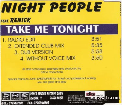 Night People Feat. Renick - Take Me Tonight (Maxi-Single) (1994)