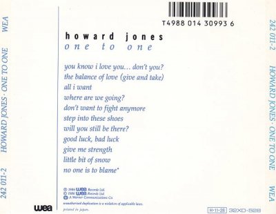 Howard Jones - One To One (1986) [Japanese Ed.] (Lossless + Mp3)