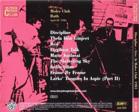 King Crimson - Live At Moles Club, Bath, 1981  (Bootleg/D.G.M. Collector's Club 2000) Lossless