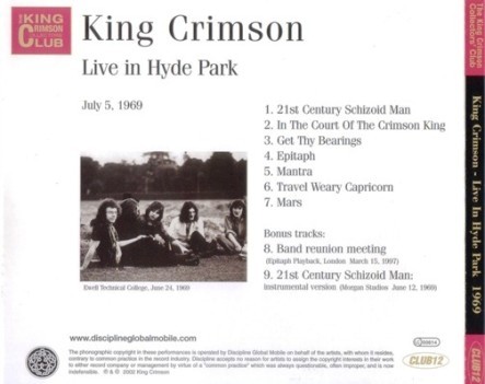 King Crimson - Hyde Park, London, 1969 (Bootleg/D.G.M. Collector's Club 2002) Lossless King Crimson - Hyde Park, London, 1969 (Bootleg/D.G.M. Collector's Club 2002) Lossless