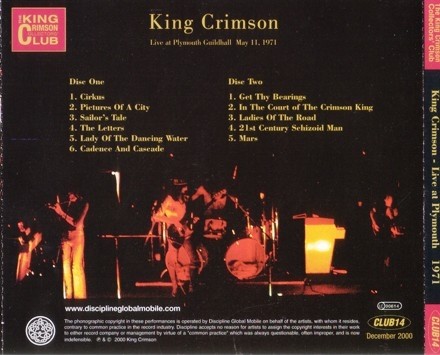 King Crimson - Live at Plymouth Guildhall 1971 (2CD Bootleg/D.G.M. Collector's Club 2001) Lossless