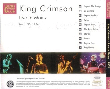 King Crimson - Live In Mainz 1974 (Bootleg/D.G.M. Collector's Club 2001) Lossless