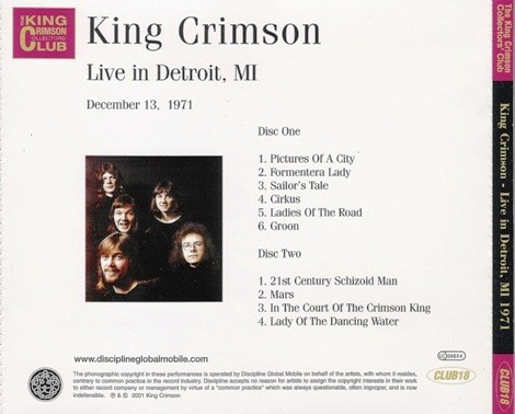 King Crimson - Live In Detroit, MI, November 1971 (Bootleg/D.G.M. Collector's Club 2001) Lossless