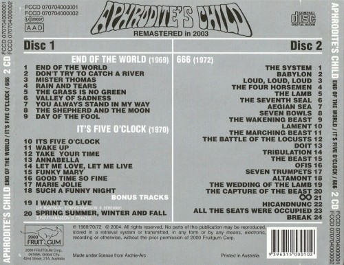 Aphrodite's Child - End Of The World / It's Five O'Clock / 666 (2CD Remastered 2004)Lossless