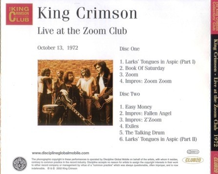 King Crimson - Live At The Zoom Club 1972 (2CD Bootleg/D.G.M. Collector's Club 2002) Lossless