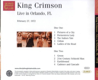 King Crimson - Live In Orlando, FL, 1972 (2CD Bootleg/D.G.M. Collector's Club 2003) Lossless