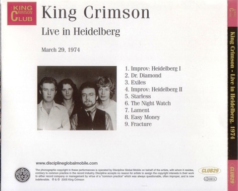 King Crimson - Live in Heidelberg March 29, 1974 (Bootleg/D.G.M. Collector's Club 2005) Lossless