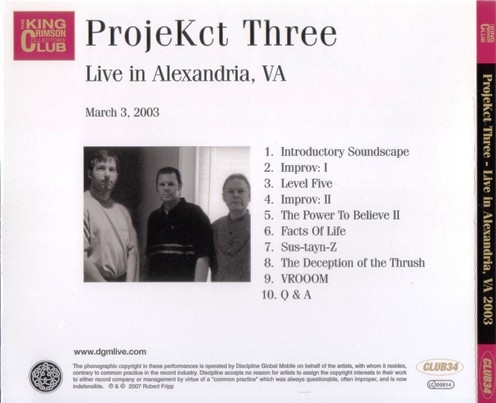 King Crimson - ProjeKct Three: Live In Alexandria 2003 (Bootleg/DGM 2007) Lossless