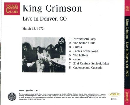 King Crimson -  Live in Denver 1972 (Bootleg/DGM 2007) Lossless