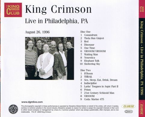 King Crimson - Live in Philadelphia, PA, August 26, 1996 (2008) [2CD DGM Collectors Club] Lossless