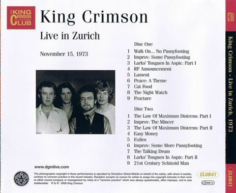 King Crimson - Live In Zurich, Nov. 15, 1973 (2009) [2CD Bootleg / DGM] Lossless