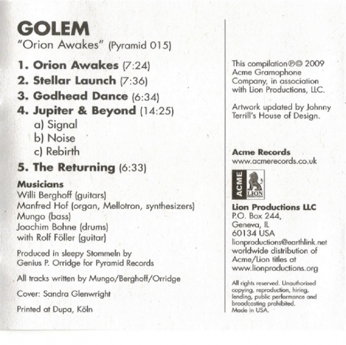 Golem - Orion Awakes 1973 (Lossless+MP3) (2009)