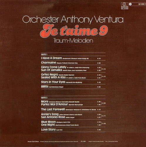 Orchester Anthony Ventura - Je T'aime Vol. 9 (1981) Orchester Anthony Ventura - Je T'aime Vol. 9 (1981)