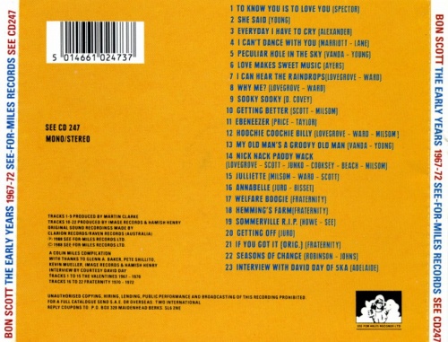 Bon Scott With The Valentines & Fraternity - The Early Years (1967-1972) (1988) Lossless