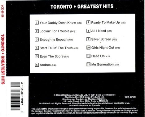 Toronto - Greatest Hits (1984) [Reissue 1988] Lossless