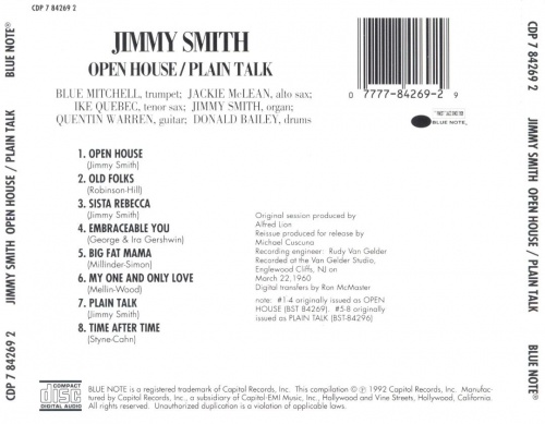 Jimmy Smith - Open House / Plain Talk (1960) (1992) Lossless