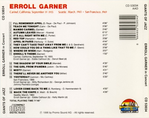 Erroll Garner - Immortal Concerts (1955-69) (1996) Lossless Erroll Garner - Immortal Concerts (1955-69) (1996) Lossless