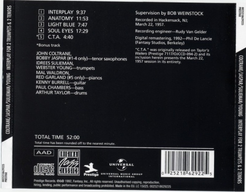 Coltrane, Jaspar, Sulieman, Young - Interplay For 2 Trumpets And 2 Tenors (1957) (Remastered, 1992) Lossless