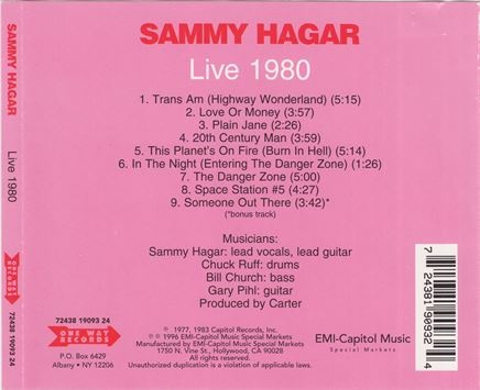 Sammy Hagar - Live 1980 (1983) [Reissue 1996] Lossless